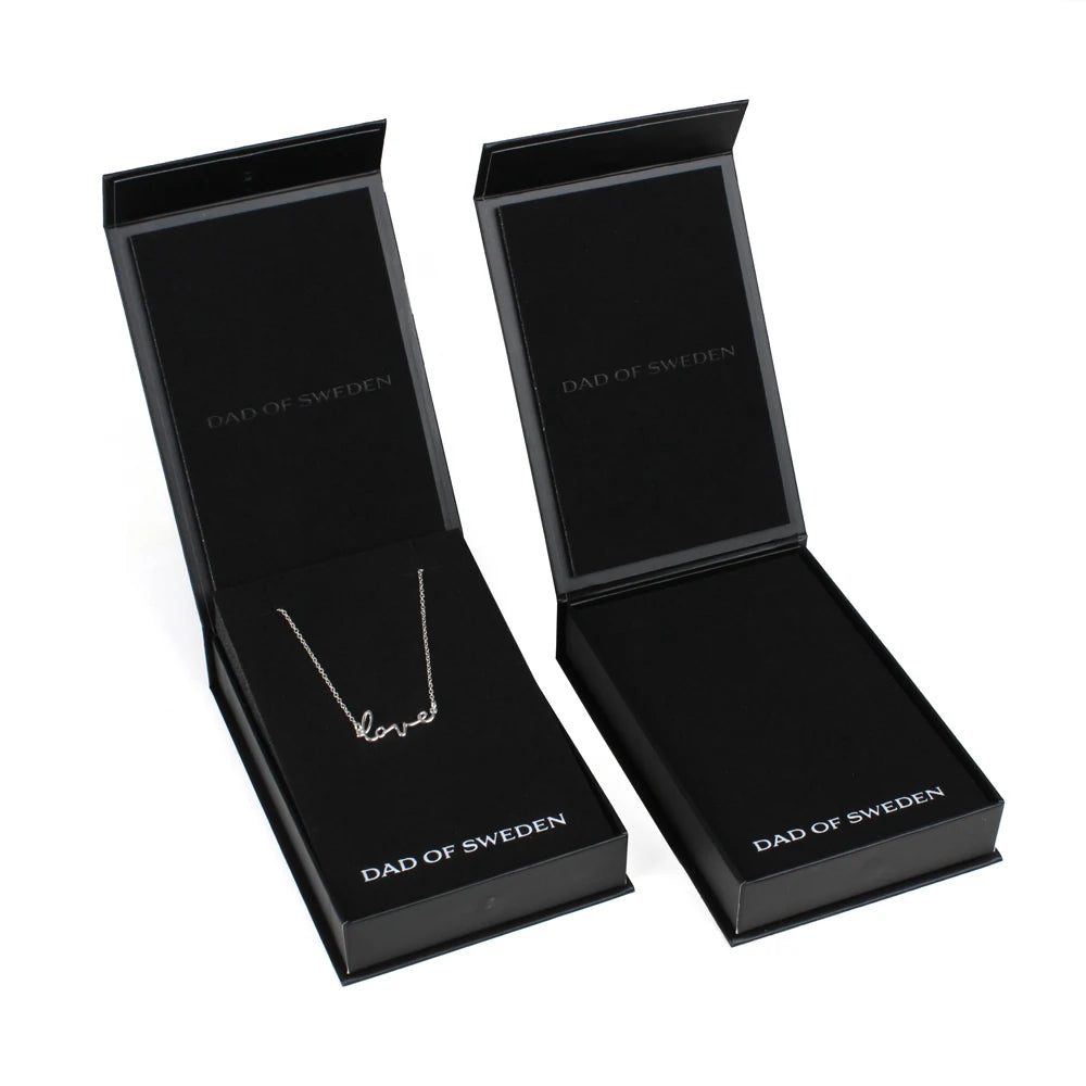Luxury Customized Black Magnetic Rigid Jewelry Packaging Boxes with Matt Lamination and Paperboard for Necklace and Watch