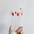 High Borosilicate Cute Strawberry Water Milk Drinking Glasses Cup with Straw Upgrade Thickened Version