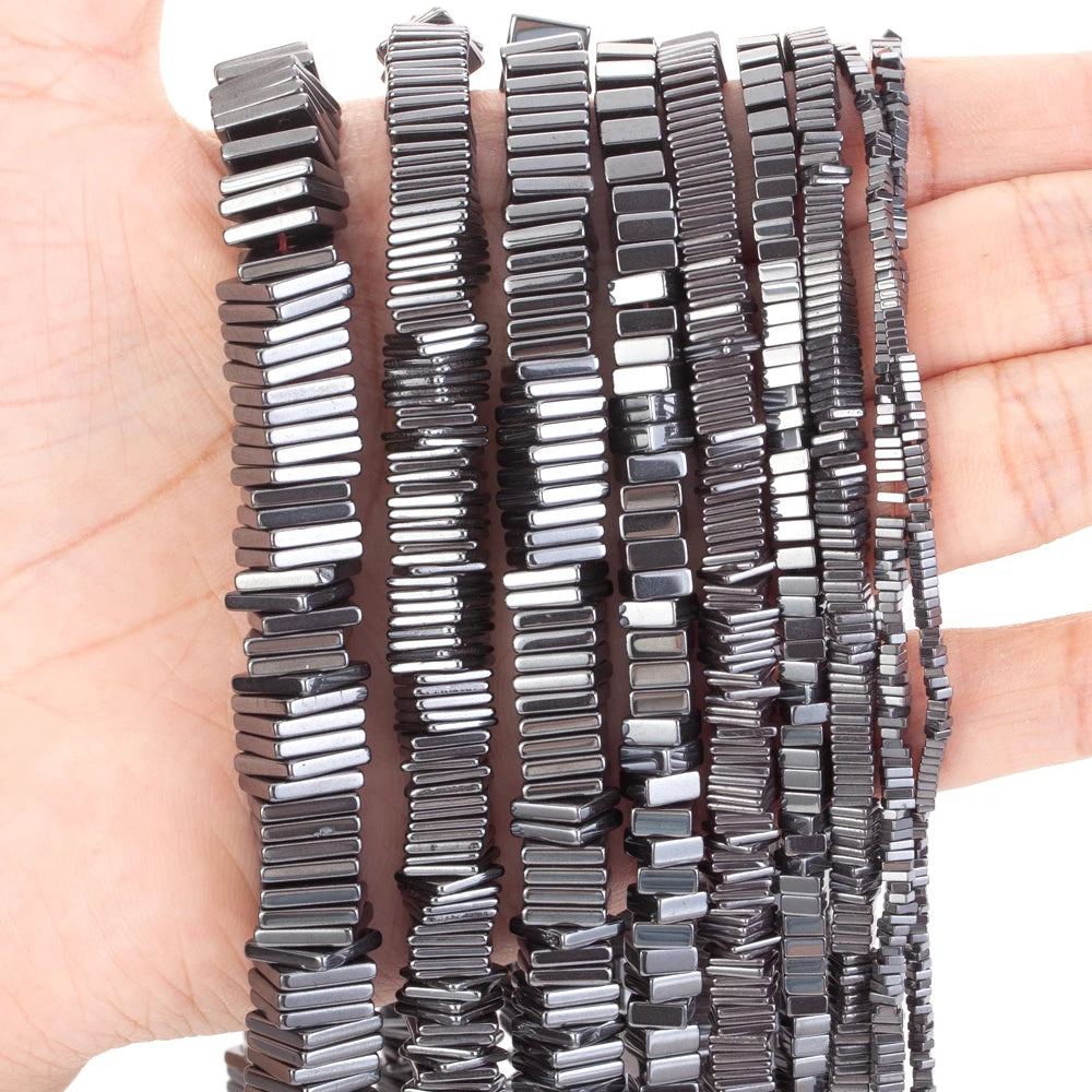 Natural Stone Hematite Beads Flat Square Flakes Multicolor Loose Spacer Jewelry Making DIY Bracelet Necklace Accessories AsVrai