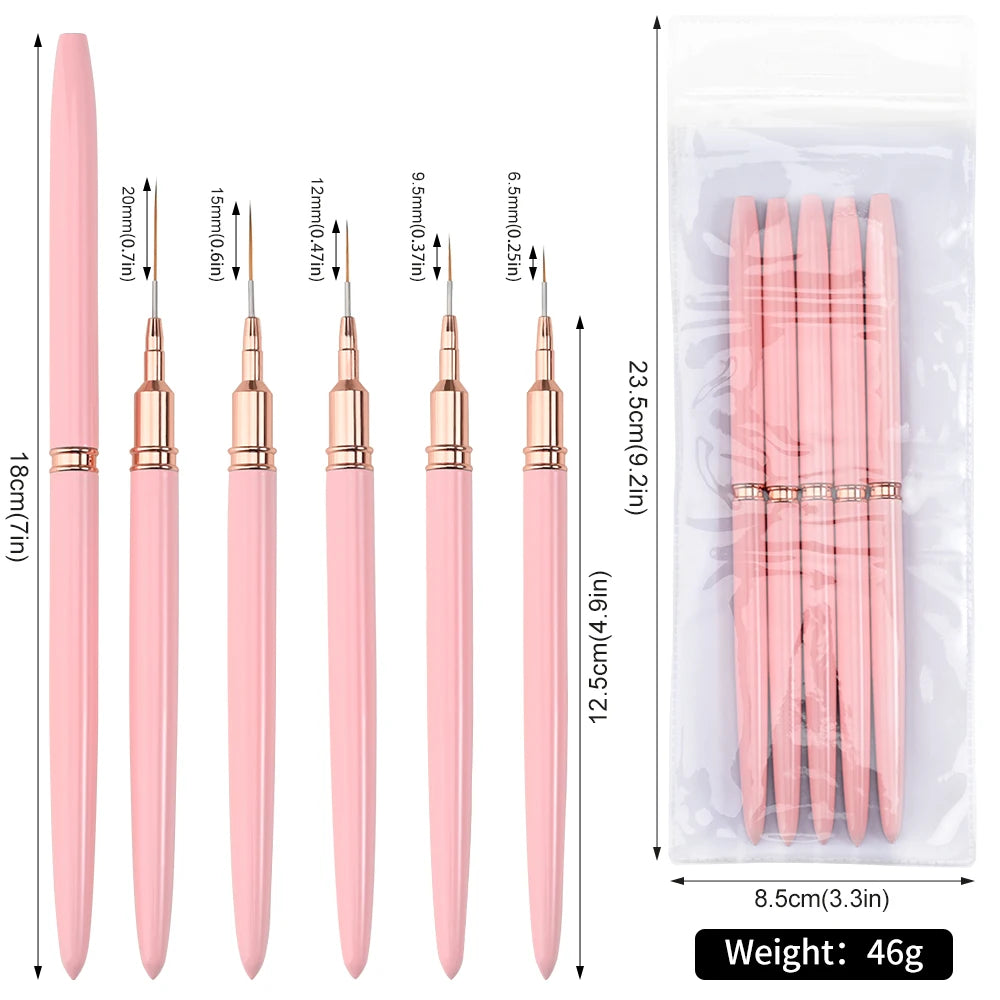 New Liner Brush Drawing Pen Nail Art Brush Set Metal HandleProfessional Kolinsky Nail Brush Nail Art Liner