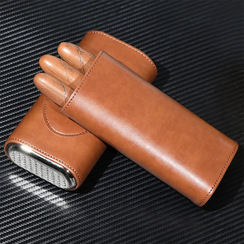 Vanace Modern Design 3 Cigars Box Spanish Cedar Wooden Humidor With Cutter Lacquer and PU Leather Display