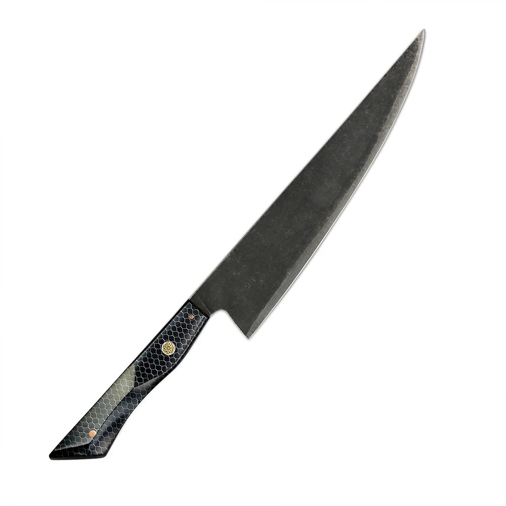 Yang Jiang Amber Hot Selling 3 Layer Steel 10Cr15MOV Chef Knife with Resin Aluminum Mesh Handle Chef Knife