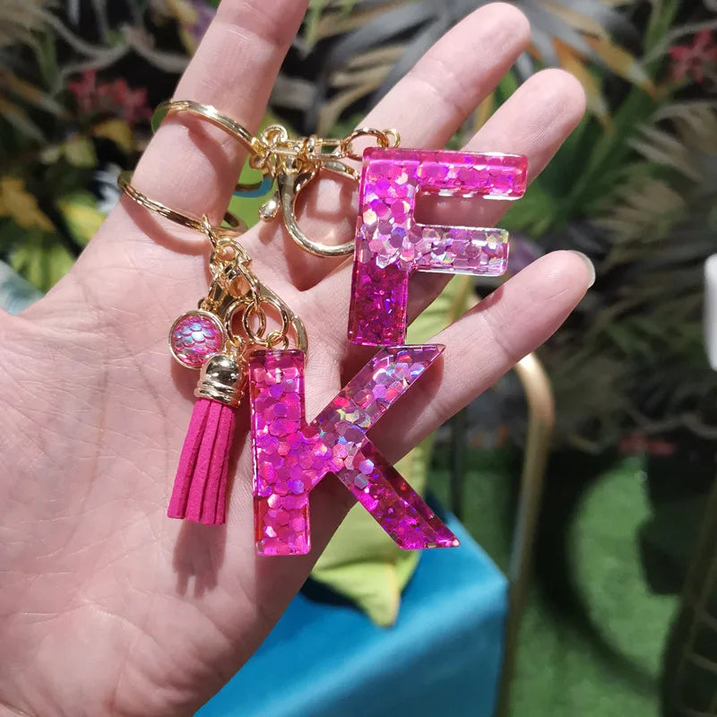 Custom Resin Alphabet Letter Charm Pendants Keychain Ladies Girly Keychain Accessories