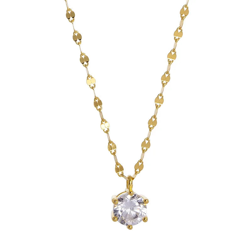 Fashion  925 Silver Jewelry Wholesale 925 Sterling Silver Minimalist Necklaces Six Claws Prong Diamond Gold Plated Necklaces Wom
