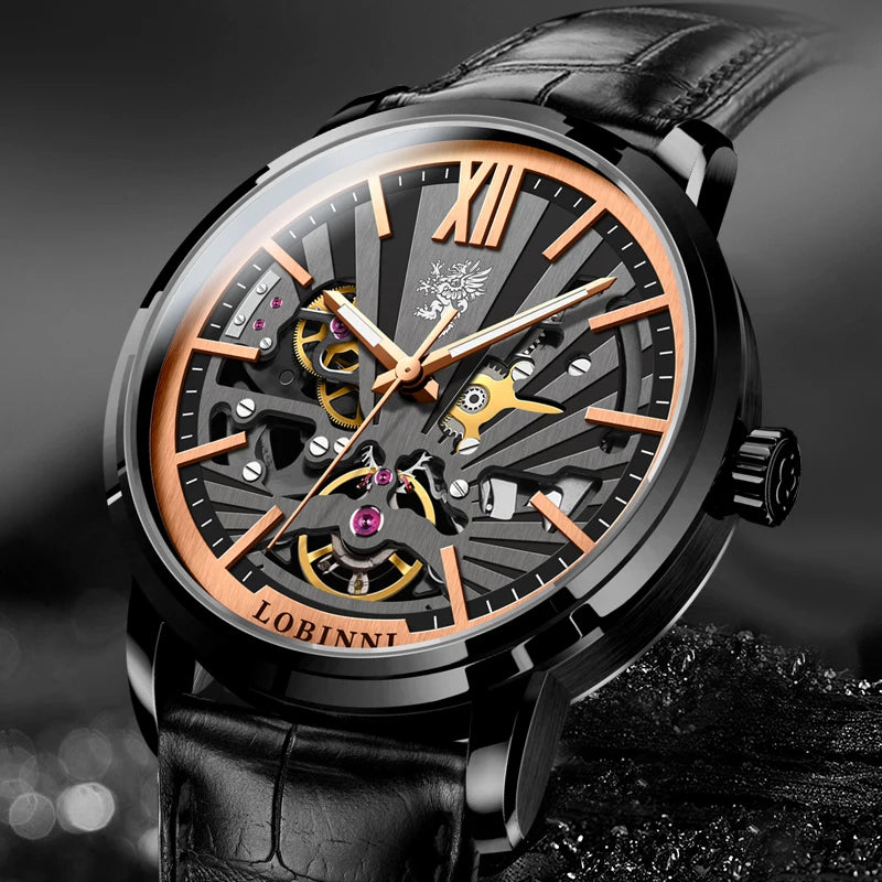 For LOBINNI High Quality Fully Automatic Men's Watch Movement Mechanical Water Resistant Feature OEM Stainless Steel Leather
