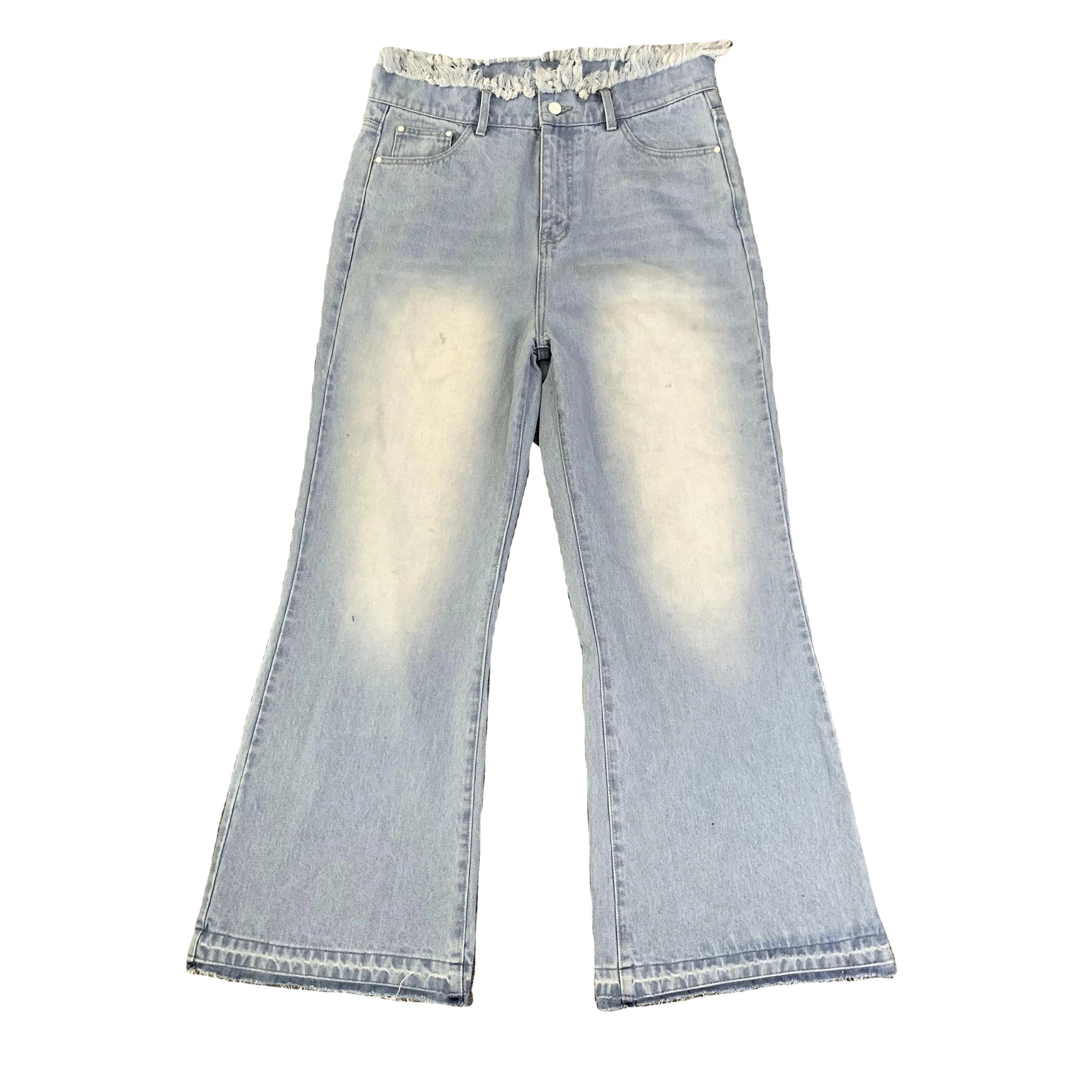 DENIMGUYS Customized Factory Men's Retro American High Street Distressed Jeans Blue Loose Micro-Flared Baggy Jeans Men
