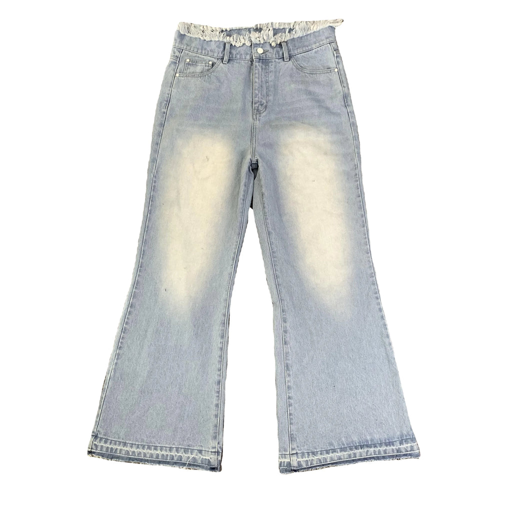DENIMGUYS Customized Factory Men's Retro American High Street Distressed Jeans Blue Loose Micro-Flared Baggy Jeans Men