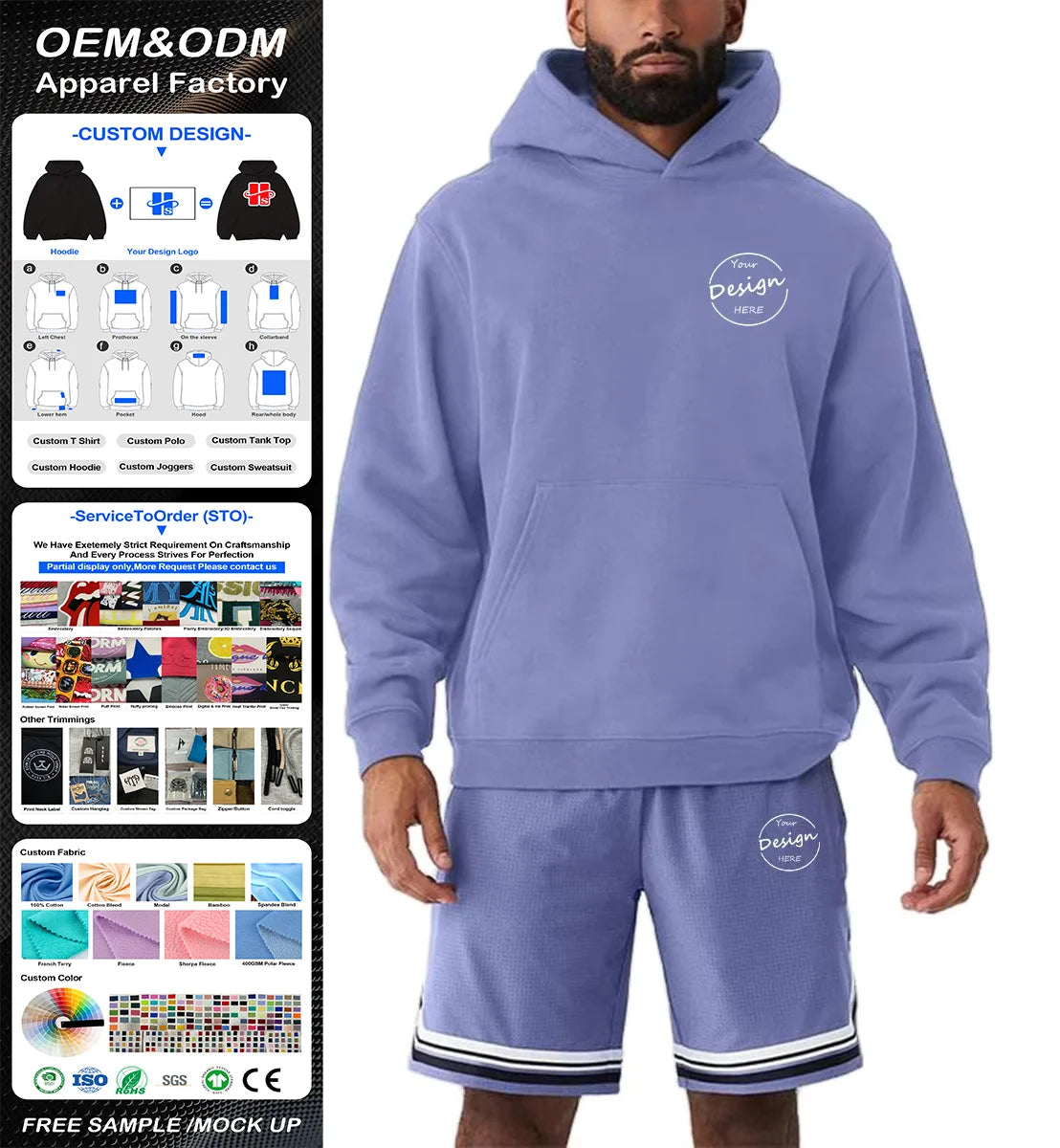 OEM Luxury Custom Embroidery Logo Sweat Short Outdoor Sports Suit Cotton Hoodies Tracksuit Men's Two Piece Shorts Hoodie Set