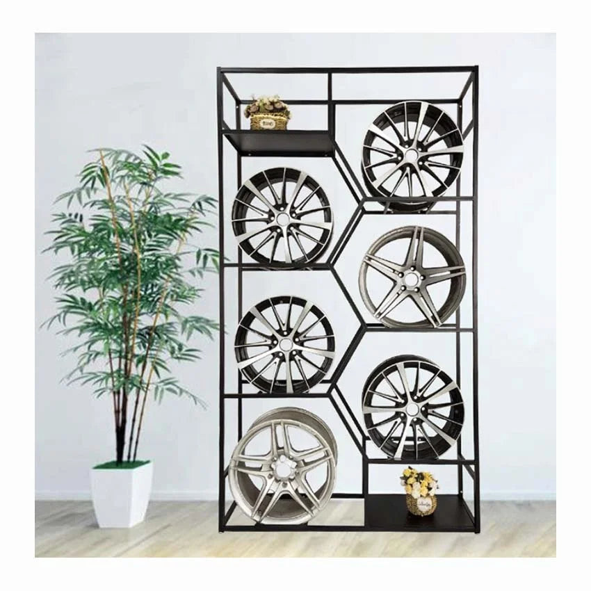 Custom Modern Metal  Wheel Rim Display Stand Wheel Hub Display Rack Creative Storage Rack Stand