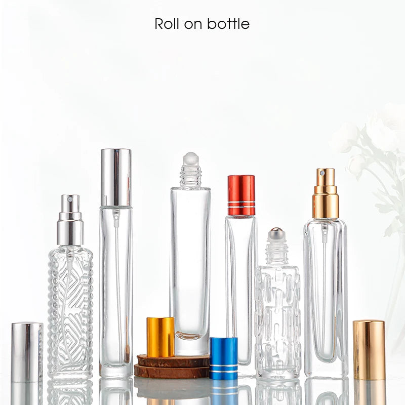 Luxury Empty Refillable Mini Clear Flat Glass Perfume Bottle with Roll on Cap in 5ml/10ml/15ml Capacities