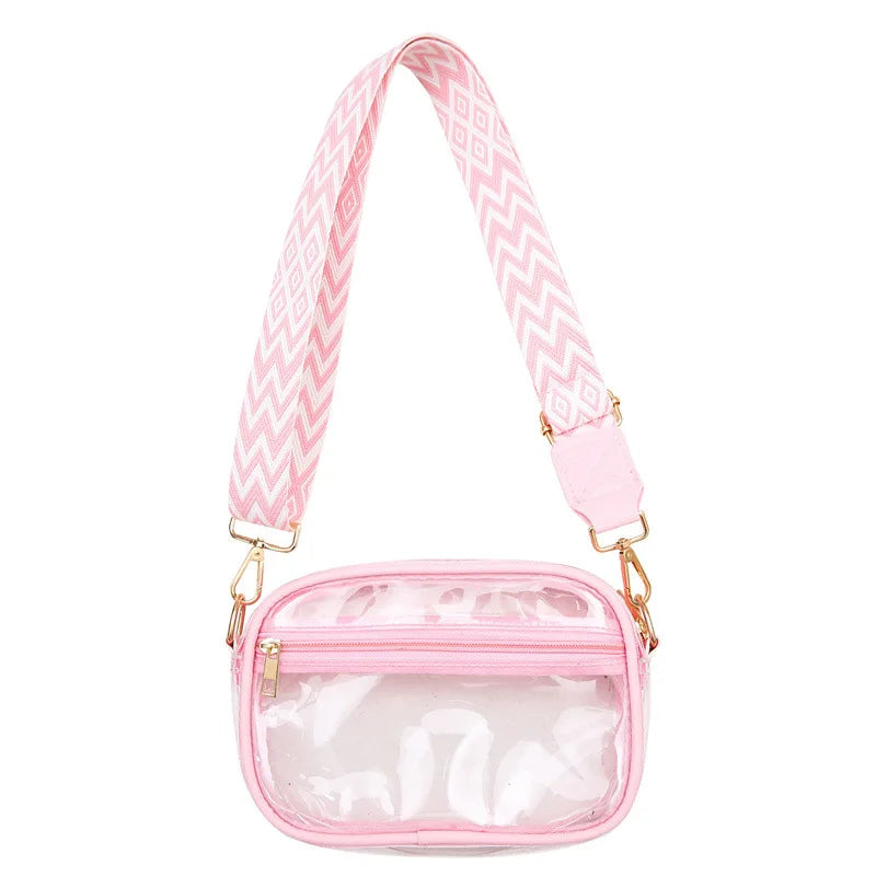 Zippered Transparent PVC Fashion Shoulder Beach Bag Clear Crossbody Bag with Detachable Shoulder Strap
