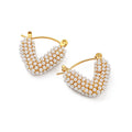 18K Gold Stainless Steel V-Shaped Pearl Drop Earrings Elegant and Trendy Fashion Jewelry
