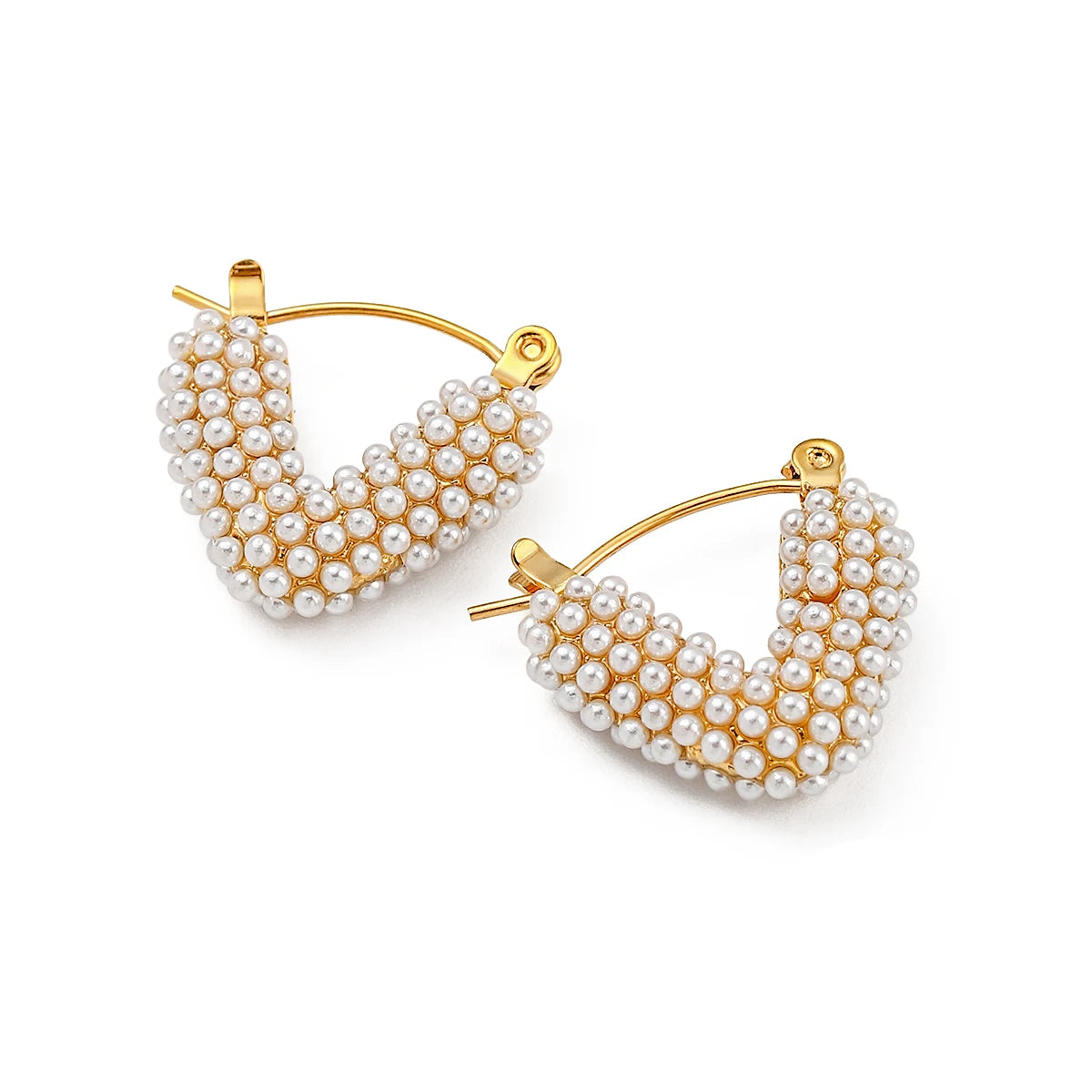 18K Gold Stainless Steel V-Shaped Pearl Drop Earrings Elegant and Trendy Fashion Jewelry