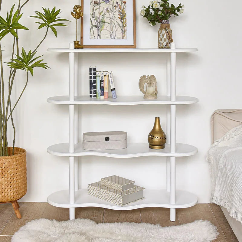 INNOVA Modern Home Office Furniture 4 Tiered Display White Wood Book Shelf for Living Room