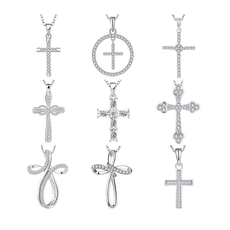 YH JEWELLERY Simple Custom Classical Sterling Silver 925 Cross Charm Diamond CZ Zircon Cross Pendant Necklace