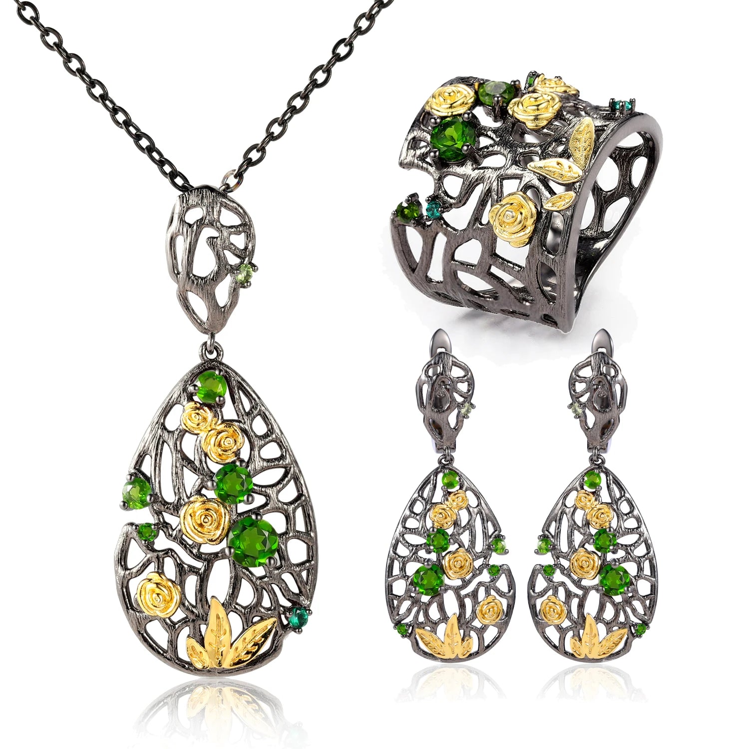 C7937 Abiding Fine Jewelry Fashion Designs Round Cut Natural Gemstone Flowers Women 925 Silver Girls Jewelry Set