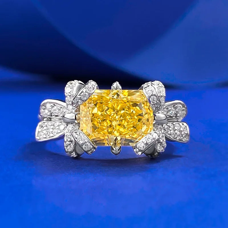 925 Sterling Silver High Carbon Diamond 7*9mm Yellow Zirconium Ring