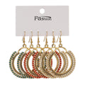 3 Pcs/Set Retro Gold Colorful Round Shaped Earrings Classic Ethnic Metal Flower Fashion Vintage Eardrop Dangling Jewelry