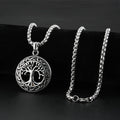 Retro Vintage Stainless Steel Round Shape Tree of Life Pendant Necklace Viking Odin Celtics Knot Necklace Men Jewelry