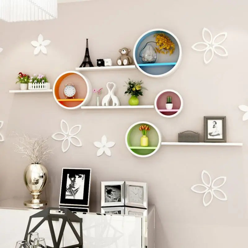 Living Room Bedroom Decor Hanging Storage Mounted Moon Wooden Floating Display Wall Shelves