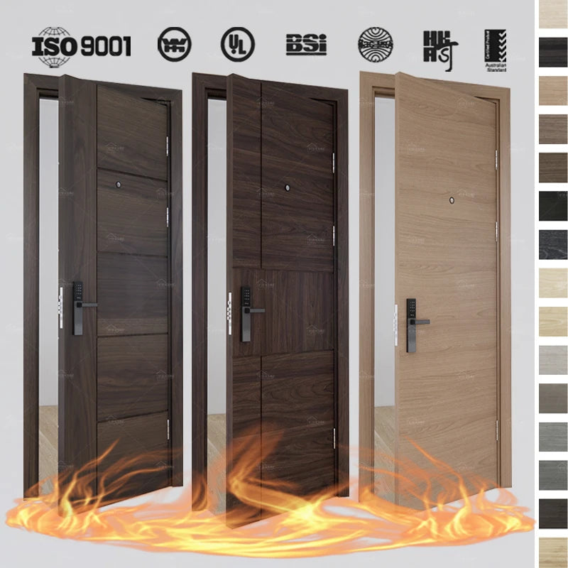 China Yohome Hotel Guest Room Door Cherry Veneer Internal Wooden Doors Fireproof 20 45 60 Minute Fire Rating Door
