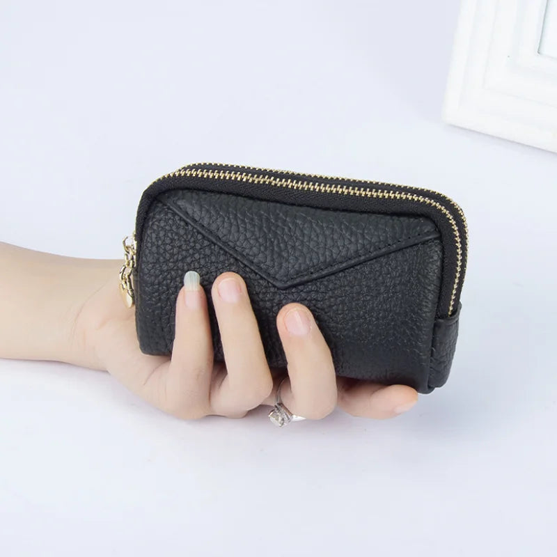 2026 New Style Genuine Leather Ladies Coin Purse Double Layer Zipper Key Chain Coin Pouch Bag Mini Purse