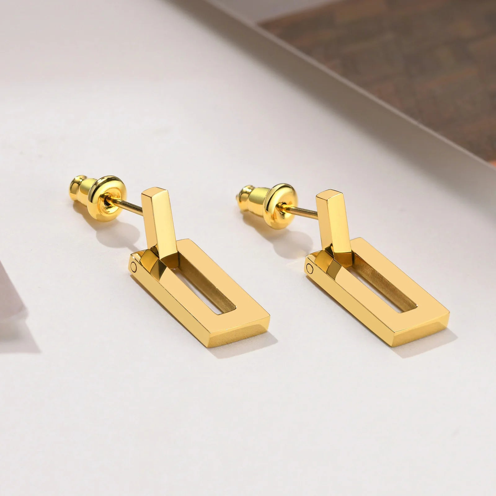 Yitenong Jewelry Stainless Steel Geometric Rectangle Gold Drop Earrings for Women Trendy Earrings