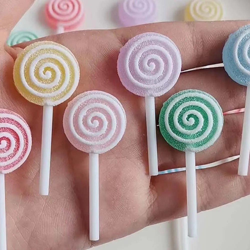 100pcs Kawaii Candy Resin Lollipop Charms Sweet Flatback Cabochon Art Supply Decoration Charm DIY Craft Doll House Accessories