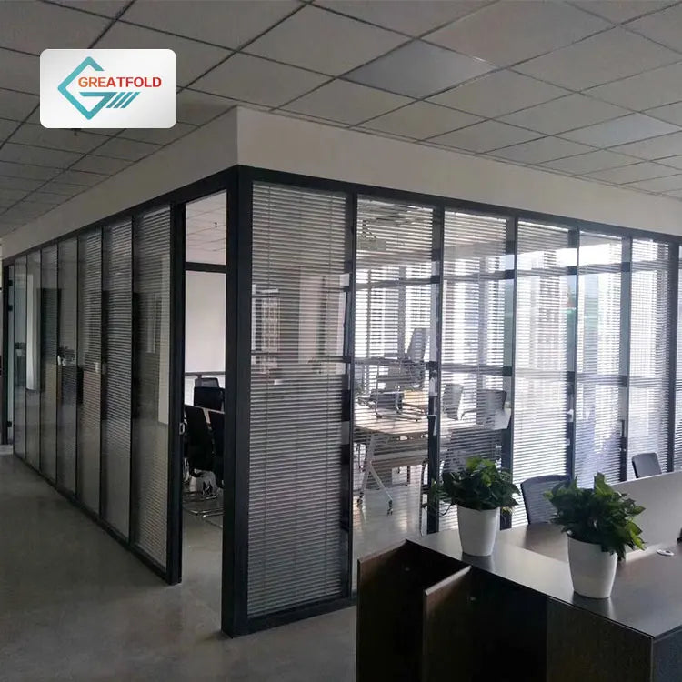 Modern Design Full Height Tempered Glass Partition Wall Divider Customizable Aluminum Frame Commercial Use Office Hospital