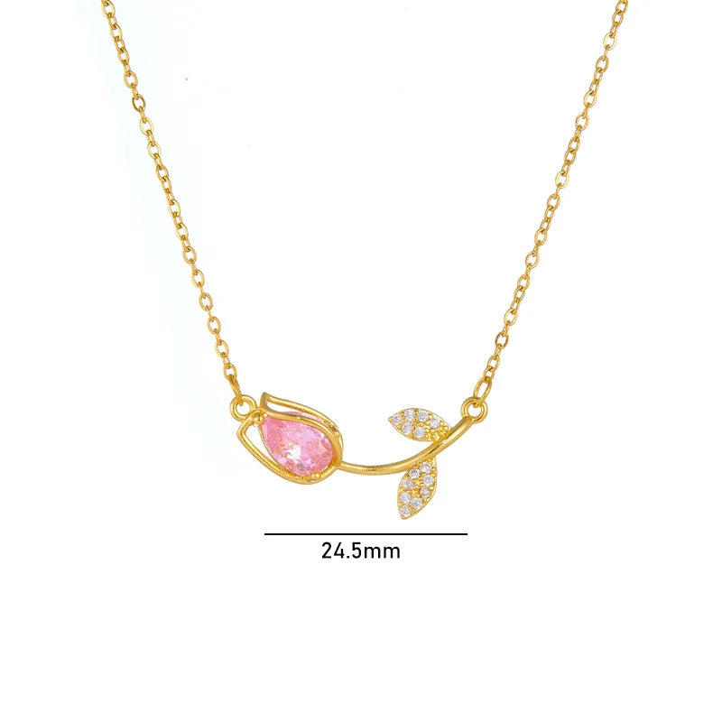 G2646 Wholesale Colliers Bijoux De Mode Collar Mujer Cz Zircon Flower Pendant Tulip Necklace for Women Fashion Jewelry Necklaces