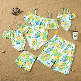 New Family Bikini Skirt Shorts Swimsuits Sets Floral Summer Mom Dad and Baby Kids Beach Swim Wear
