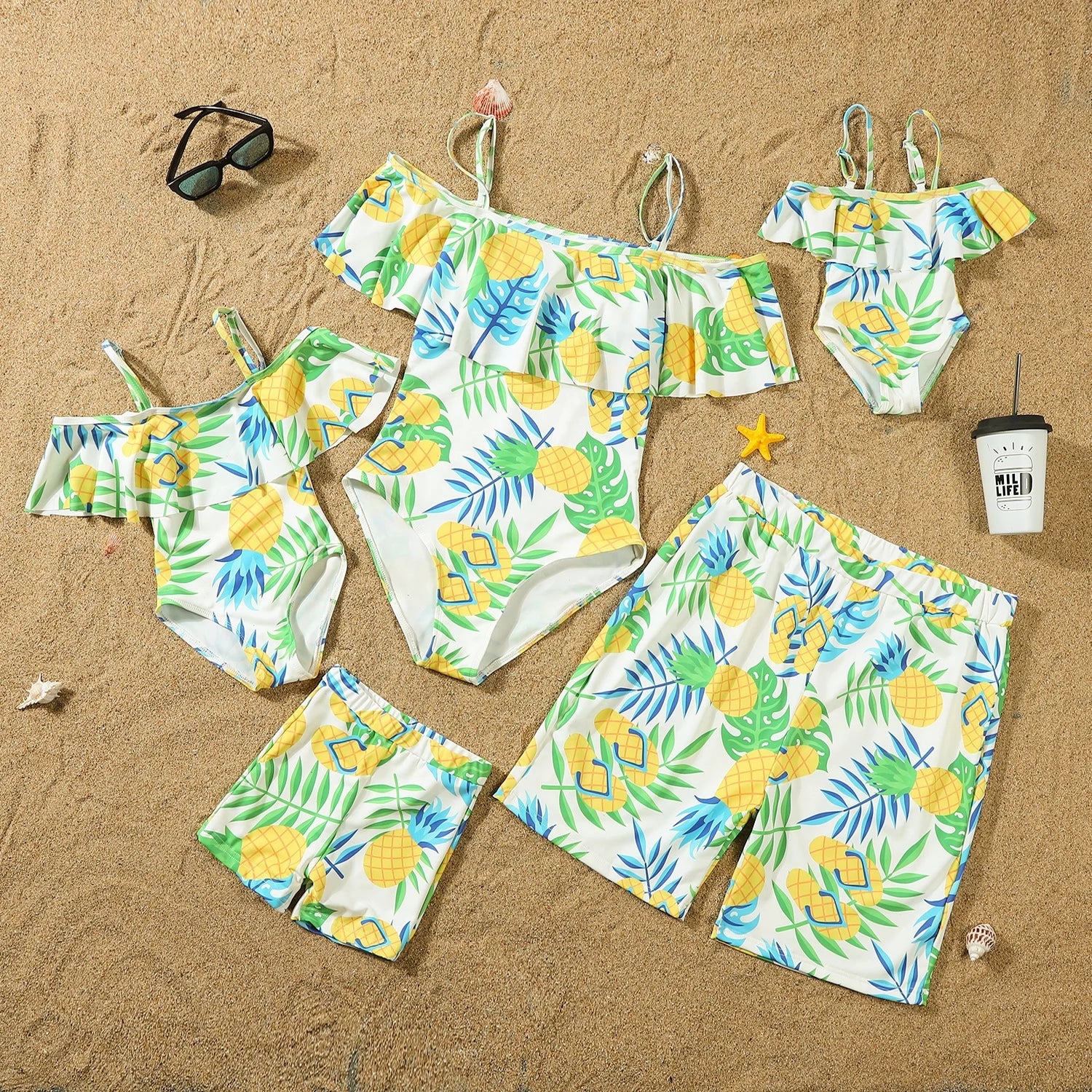 New Family Bikini Skirt Shorts Swimsuits Sets Floral Summer Mom Dad and Baby Kids Beach Swim Wear