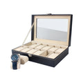 12 Slots Glass Window Display Watch Storage Organizer Black Leatherette Wrist Watches Boxes & Cases