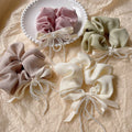Korea Fashion Solid Color Jumbo Satin Scrunchies Ribbon Bow Hair Ties Soft Fabric Pearl Hair Bands for Women
