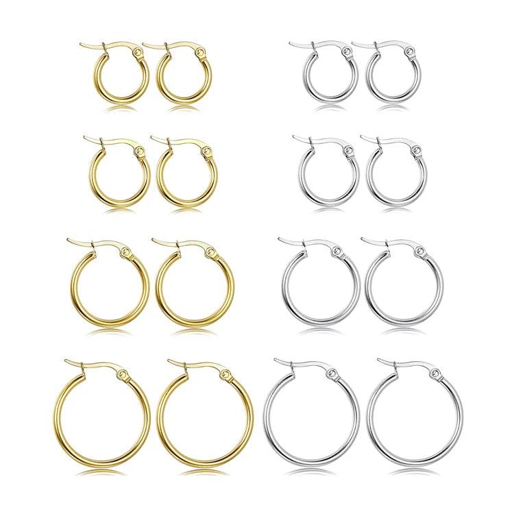 Arete Wholesale Trendy Stainless Steel Multi Size Gold Huggie Ear Rings Set Big Large Circle Hoop Earrings Fashion Women Jewelry