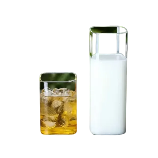 2024 Hot Sale 250ml/350ml/450ml Square Juice Milk Cup Hand-blown Lead-free High Borosilicate  Glass Coffee Cup