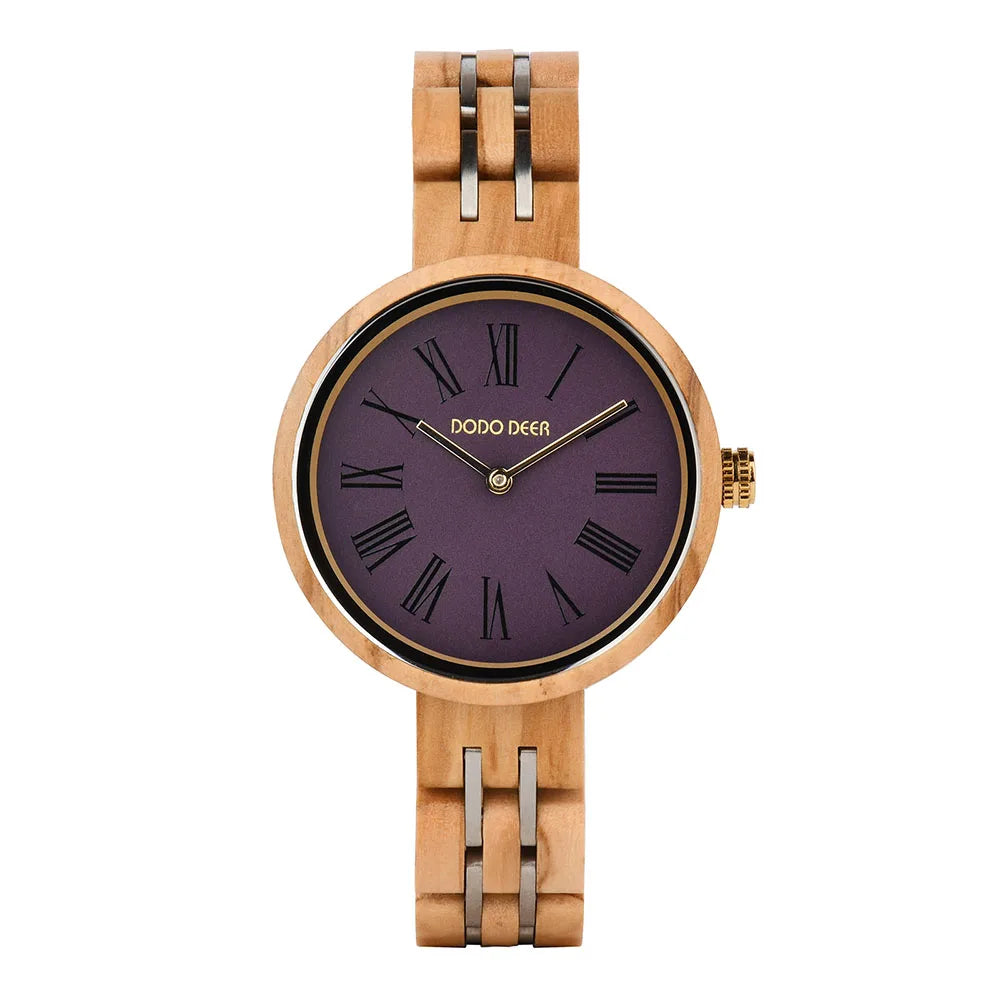 Female Antique Fashion Roman Pointer Wood Original Manufacture Low MOQ OEM Custom Ladies Wooden Watch for Women
