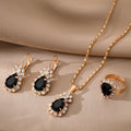 VKME Retro Style Zircon Necklace Earrings Ring Jewelry Set for Women Gift