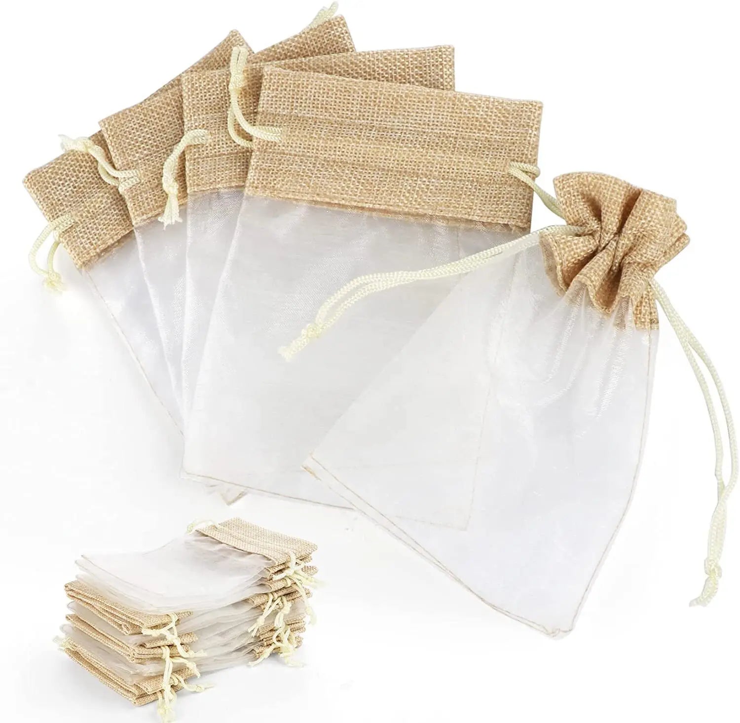 Patchwork Organza Hessian Small Gift Candy Toy Storage Packaging Festival Party Decoration Drawstring Pouch Eco-friendly Bag