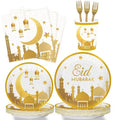 8-Serves Eid Mubarak Tableware Set Black White Blue Paper Plates Party Supplies for Happy Ramadan Eid Mubarak Decor Home