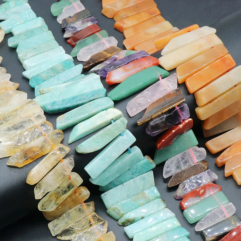 Wholesale Irregular Long Flat Stone Beads Rectangle Natural Gemstone Crystal Loose Strand Stone for Necklace Making