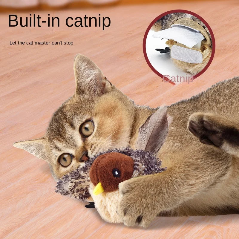Rechargeable Interactive Plush Cat Toy Eco-Friendly Electric Simulation Bird From Hi Voice Shaking Bird Pet Supplies