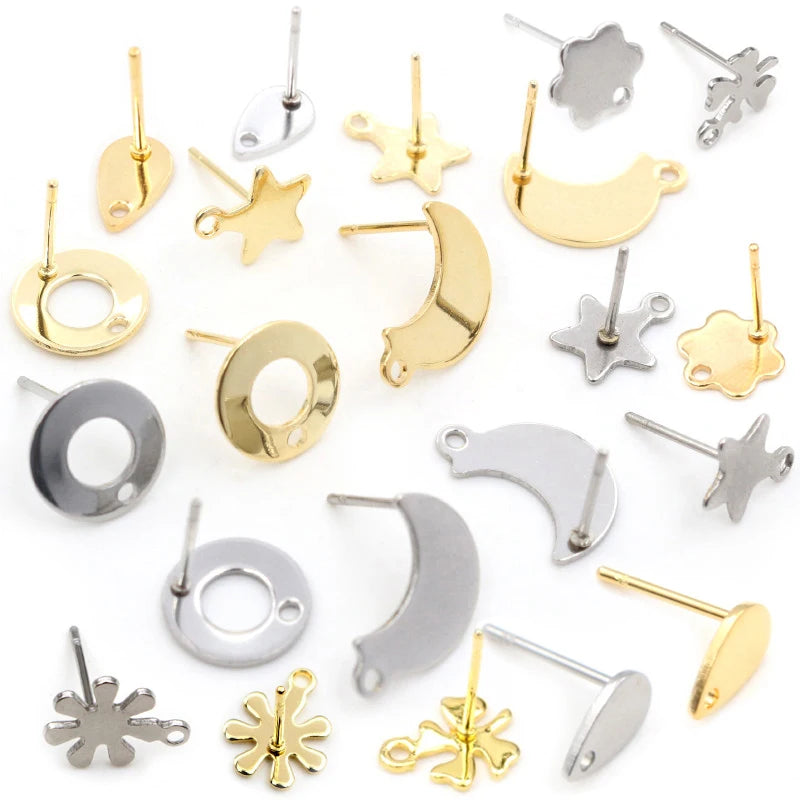 20pcs/Lot 316 Stainless Steel Geometric Star Moon Earring Stud Earring Posts Connector for DIY Earring Jewelry Making Supplies