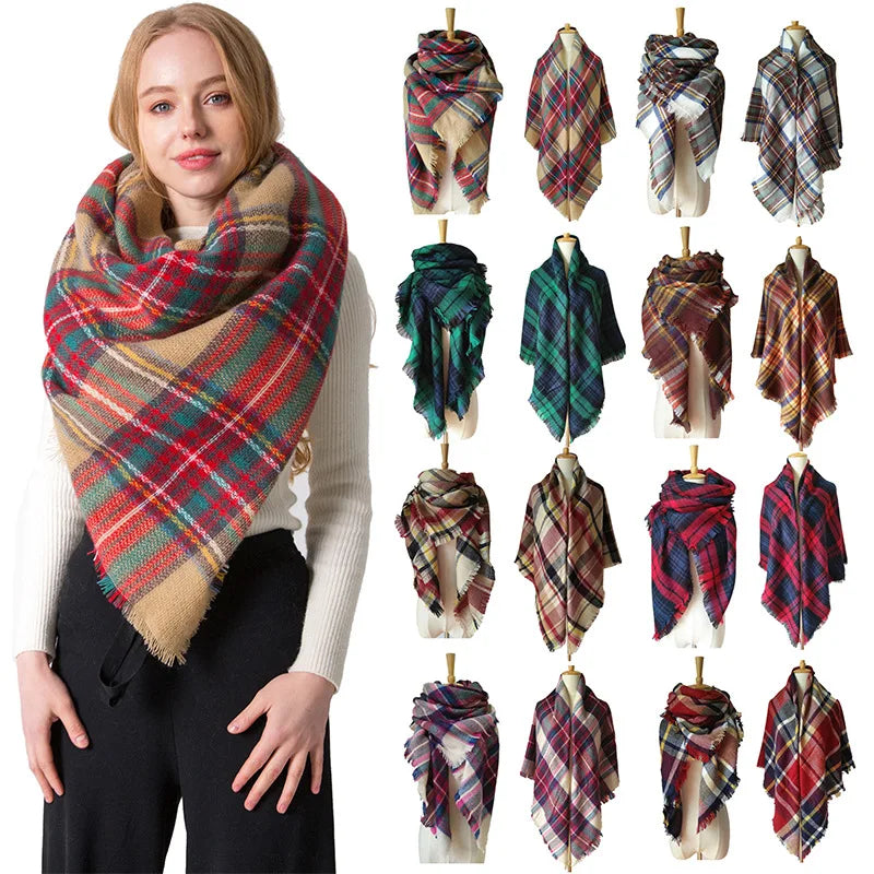 2024 Fall Winter Scarf Classic Tassel Plaid Scarf Warm Chunky Large Blanket Wrap Christmas Cheap Girl Pashmina Shawl Scarves