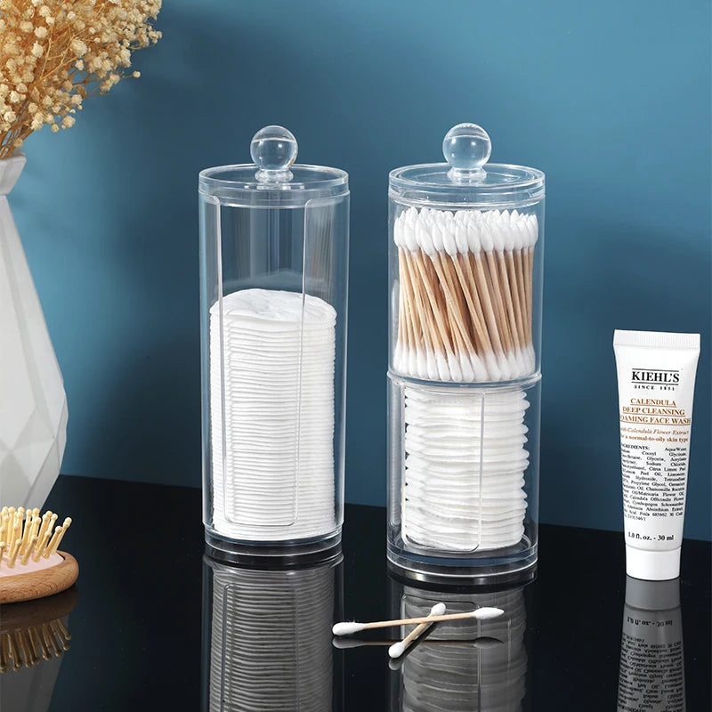 Transparent Dust Proof Injection Molded Eco-Friendly Durable Plastic Desk Organizer for Cosmetic Makeup Cotton Pad Swabs Storage