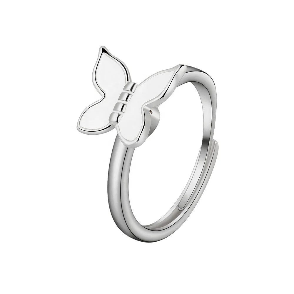 Open Adjustable Size Rotating butterfly Design S925 Sterling Silver Fine Jewelry Anxiety Fidget Ring