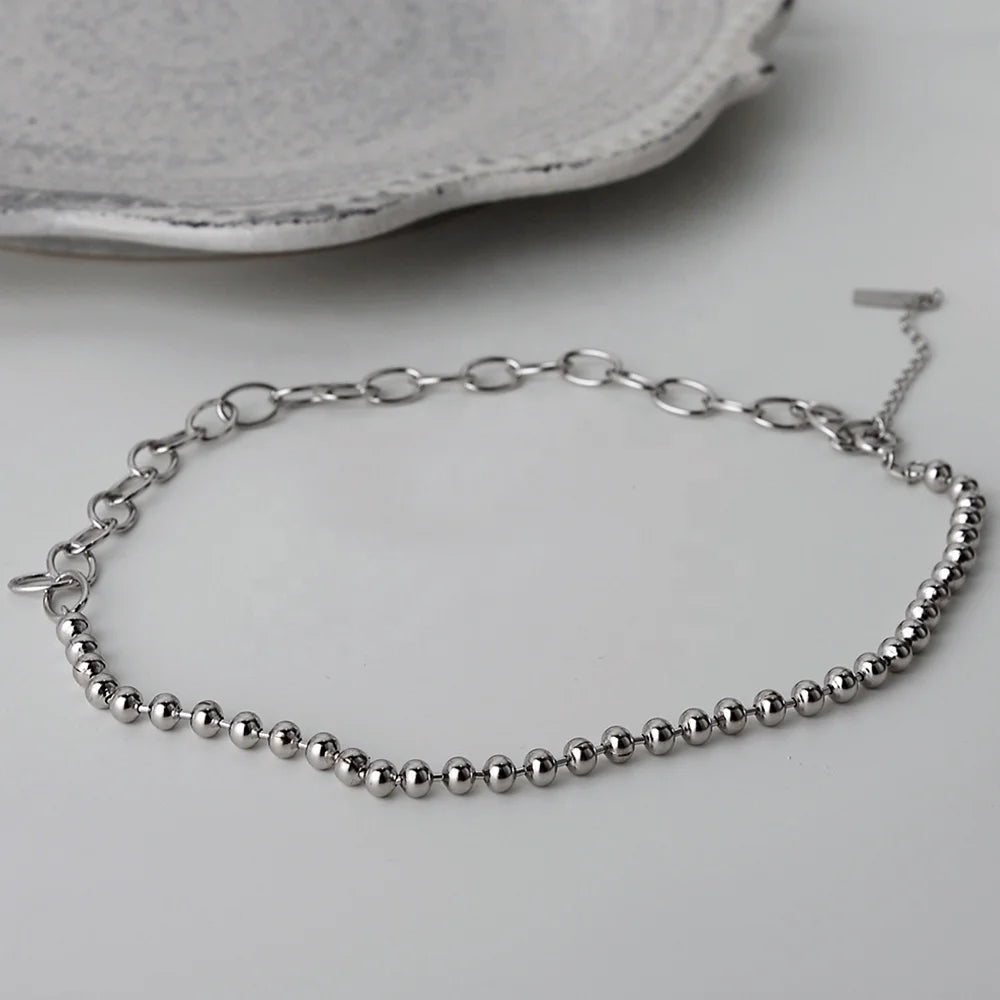 ICEBELA Jewelry Handmade 925 Sterling Silver Heavy Industry Short Neckchain Women's Ball Choker Necklace