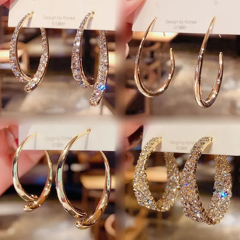 Fashion Zircon Exaggerated Big Hoop Earrings S925 Silver Needle Bling Rhinestone Women Girls Brass CHRISTIAN Gold Plated Trendy