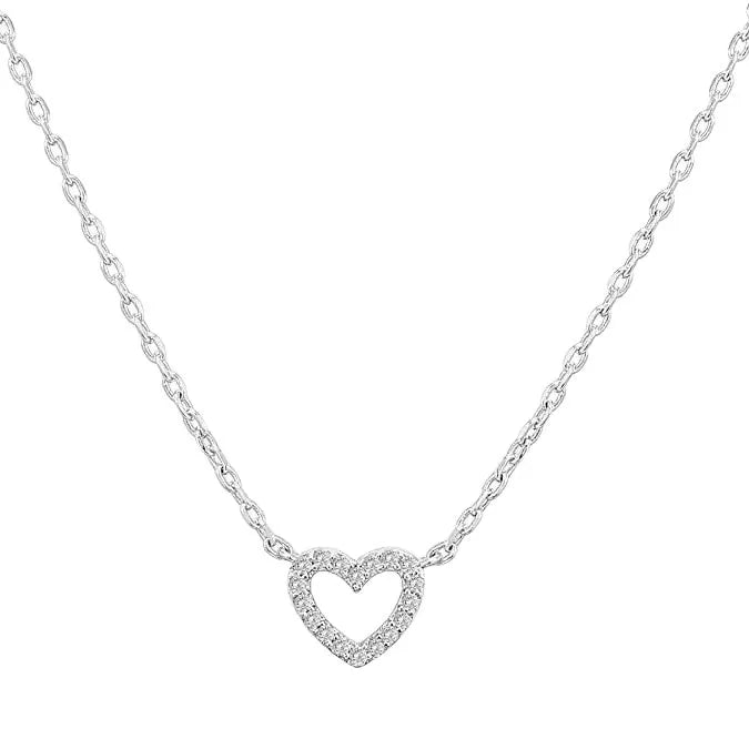 Lovely Jewellery Hollow Heart Free Shipping Pave Cz 925 Sterling Silver Heart Necklace