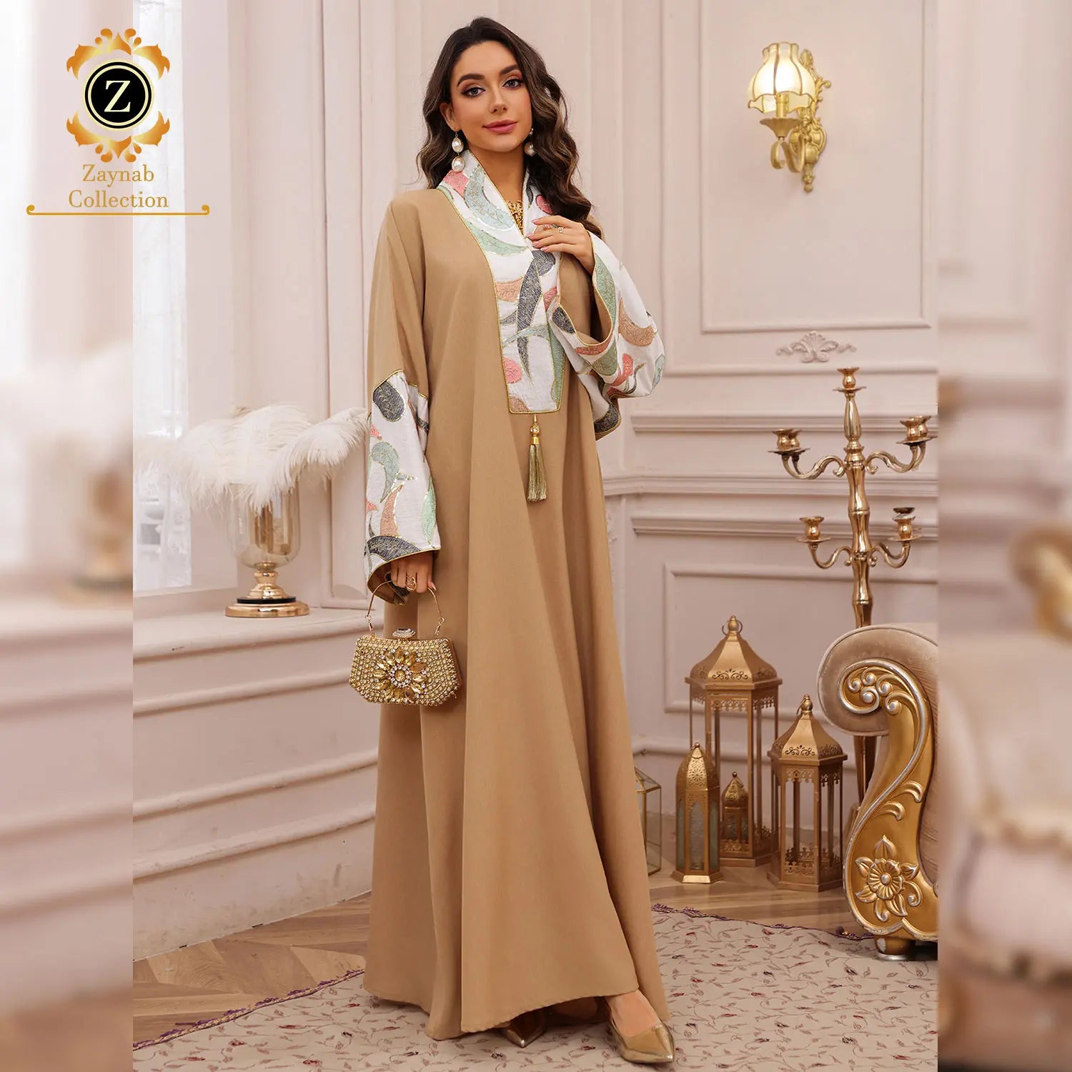 Zaynab Jalabiya Dresses Long Sleeve New Style Abaya Maxi Dress Dubia Eid Qatar Abaya Women Muslim Dress